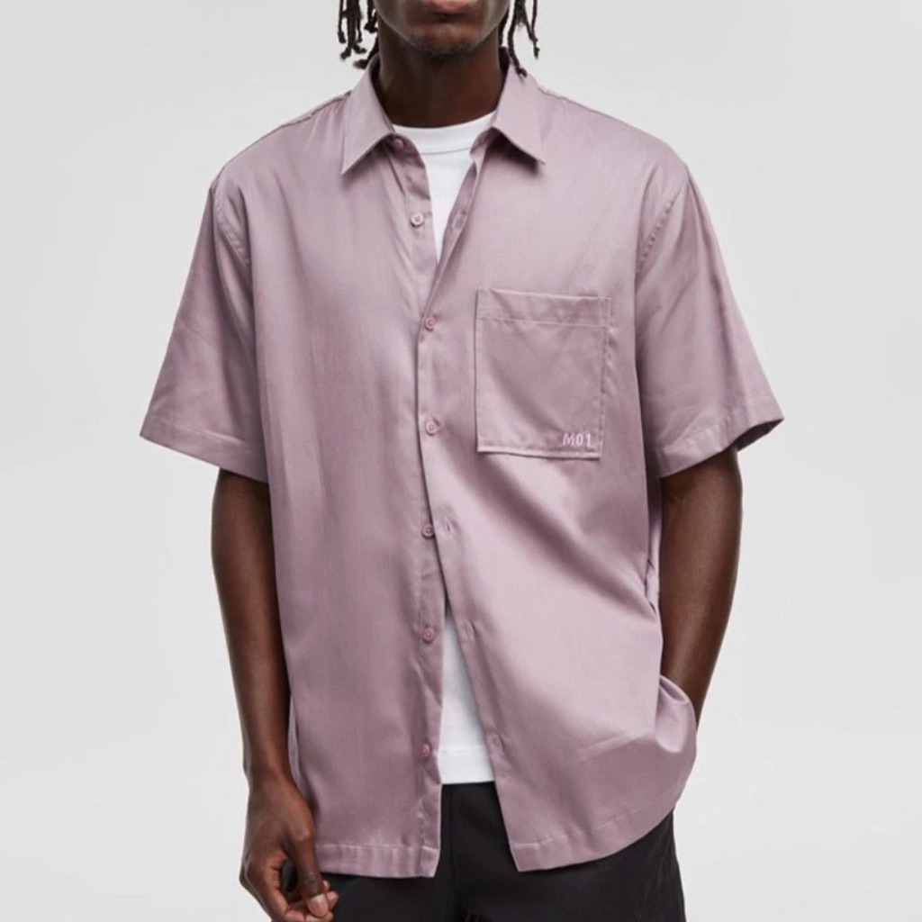 Macy’s Mode Of One Mauve Button-Up Collared Short Sleeve Men’s Shirt